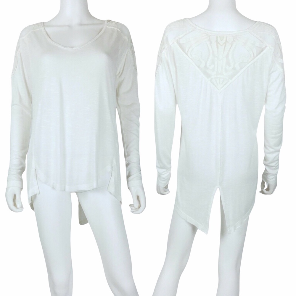 Free People Lace Inset Hi Low White Tunic Top